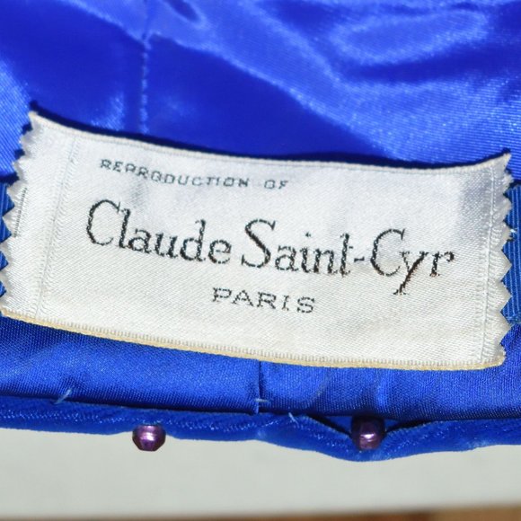 Vintage Blue Claude Saint-Cyr Reproduction Pillbox Hat Purple Accents Turban - Picture 12 of 13